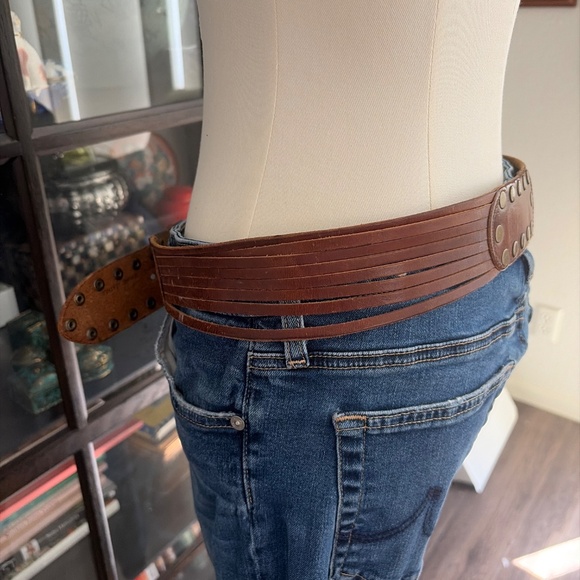 Buckle, Boho Brown Leather and Antique Brass Belt size 34
